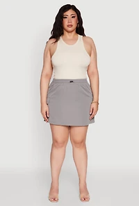 Womens Plus Size Poplin Drawstring Waist Cargo Skort, Grey, Size 3X