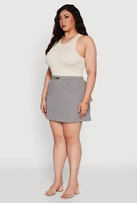 Womens Plus Size Poplin Drawstring Waist Cargo Skort, Grey, Size 3X