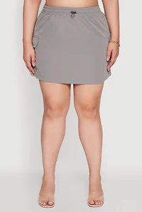 Womens Plus Size Poplin Drawstring Waist Cargo Skort, Grey, Size 3X