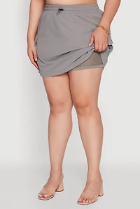 Womens Plus Size Poplin Drawstring Waist Cargo Skort, Grey, Size 3X