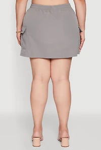 Womens Plus Size Poplin Drawstring Waist Cargo Skort, Grey, Size 3X