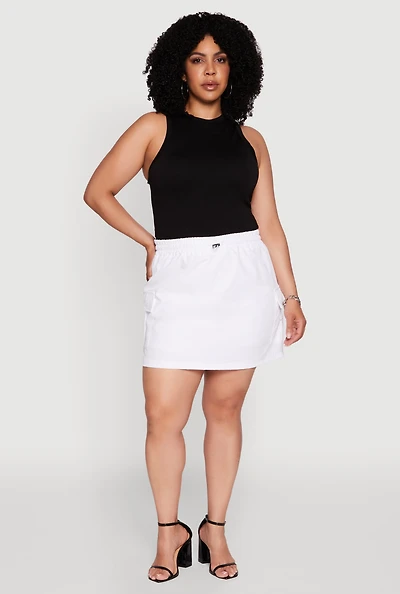 Womens Plus Size Poplin Drawstring Waist Cargo Skort, White, Size 3X