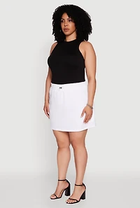 Womens Plus Size Poplin Drawstring Waist Cargo Skort, White, Size 3X