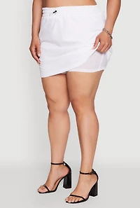 Womens Plus Size Poplin Drawstring Waist Cargo Skort, White, Size 3X