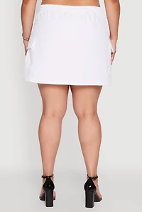 Womens Plus Size Poplin Drawstring Waist Cargo Skort, White, Size 3X