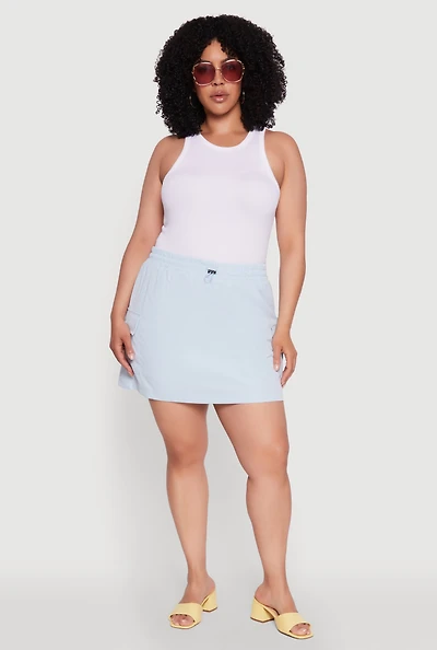 Womens Plus Poplin Drawstring Waist Cargo Skort,