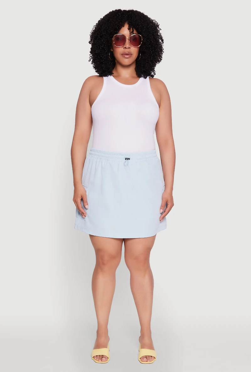 Plus Poplin Drawstring Waist Cargo Skort