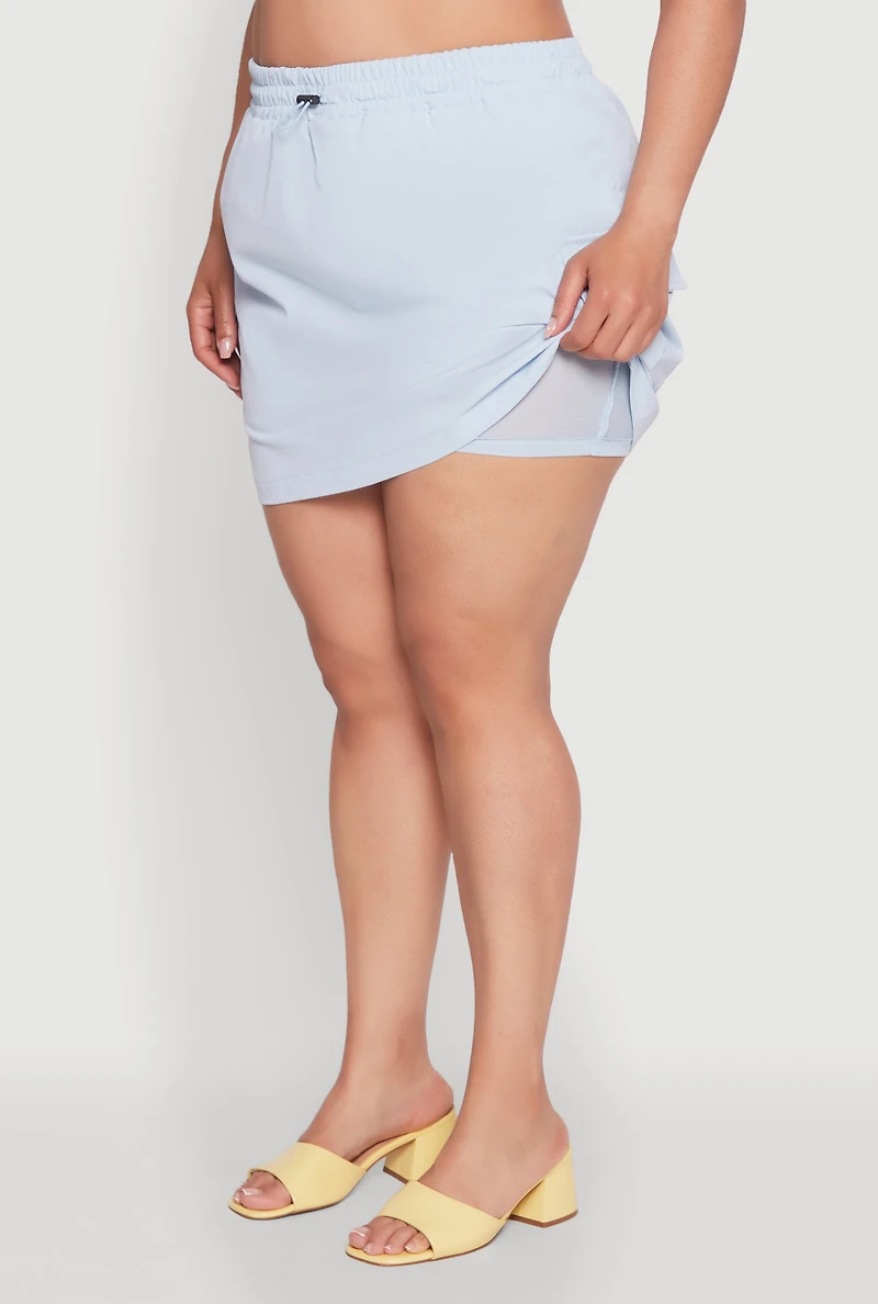 Plus Poplin Drawstring Waist Cargo Skort