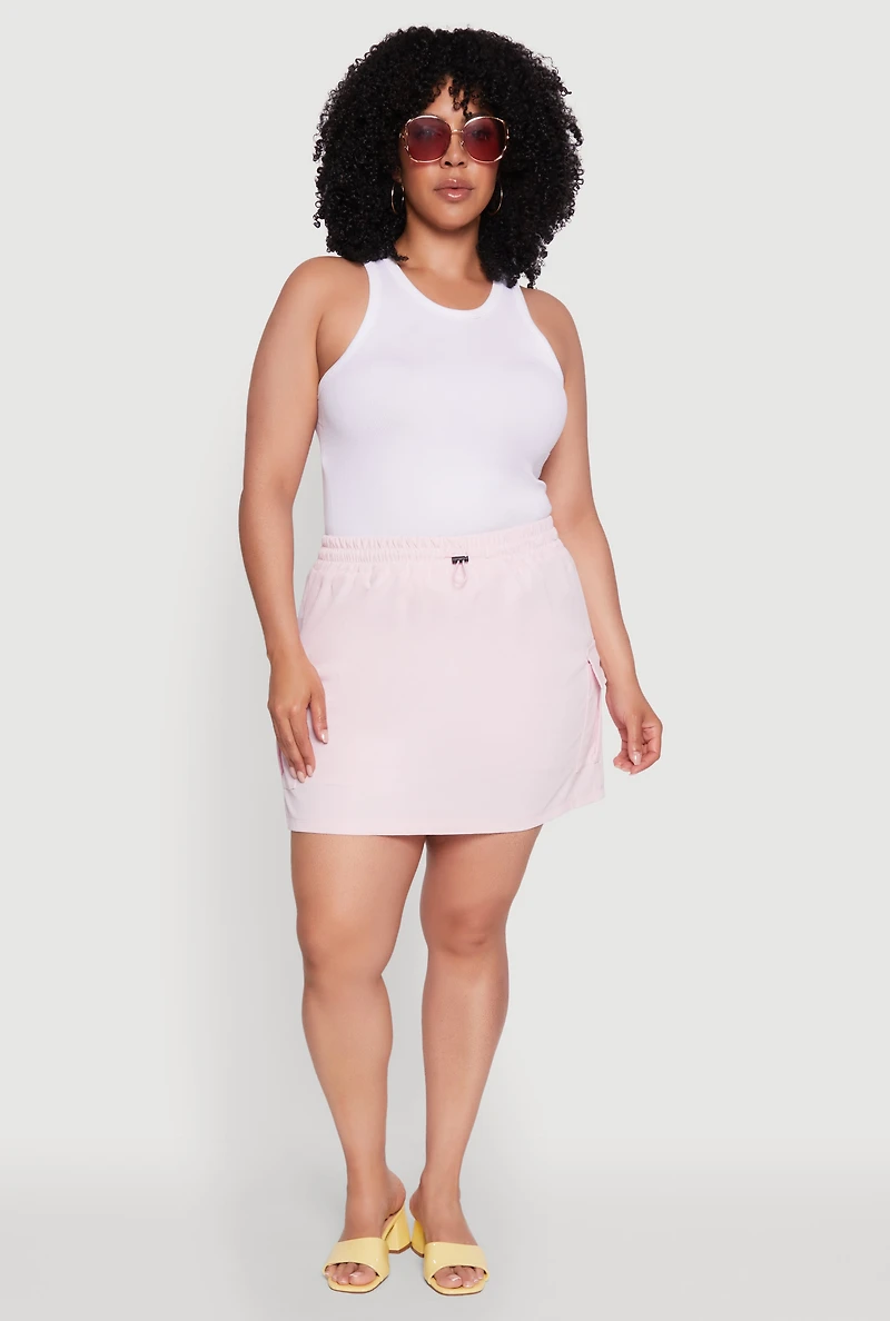Womens Plus Size Poplin Drawstring Waist Cargo Skort, Pink, Size 3X