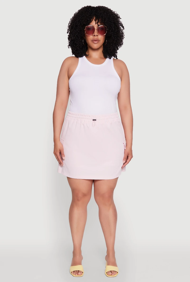 Womens Plus Size Poplin Drawstring Waist Cargo Skort, Pink, Size 3X