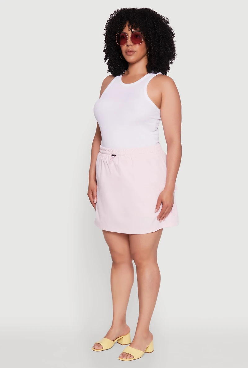 Womens Plus Size Poplin Drawstring Waist Cargo Skort, Pink, Size 3X