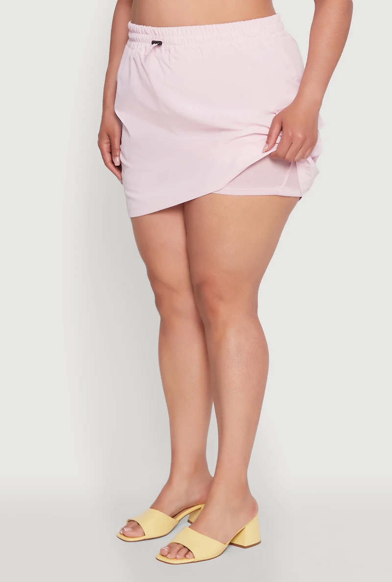 Womens Plus Size Poplin Drawstring Waist Cargo Skort, Pink, Size 3X