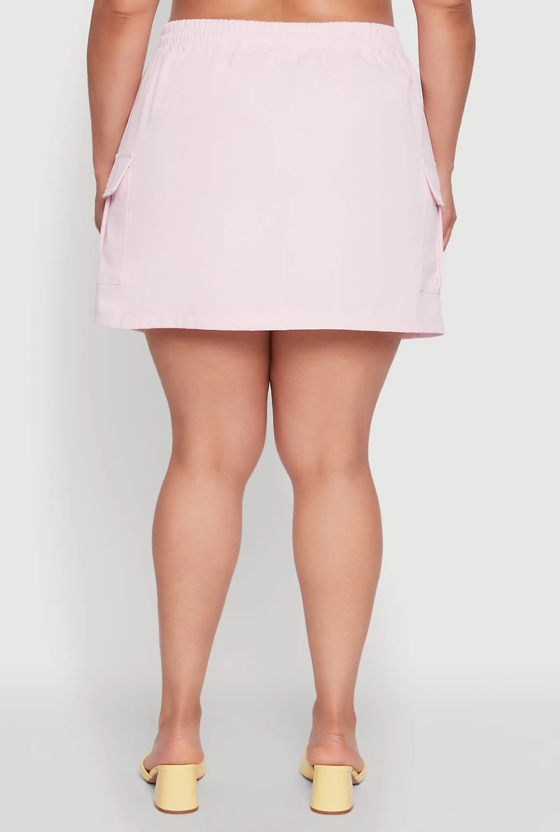 Womens Plus Size Poplin Drawstring Waist Cargo Skort, Pink, Size 3X