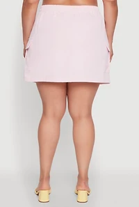 Womens Plus Size Poplin Drawstring Waist Cargo Skort, Pink, Size 3X
