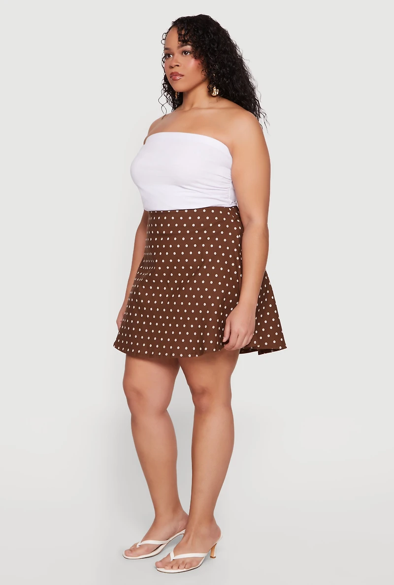 Plus High Waisted Polka Dot Mini Skirt