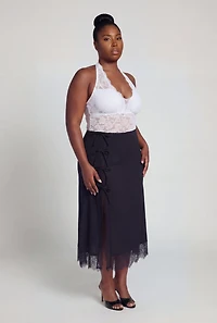 Plus Lace Detail Midi Skirt with Bows