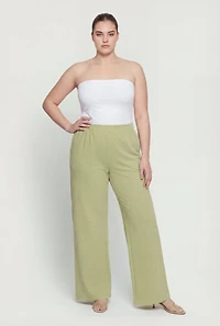 Plus Crepe Knit Pull On Wide Leg Dress Pants