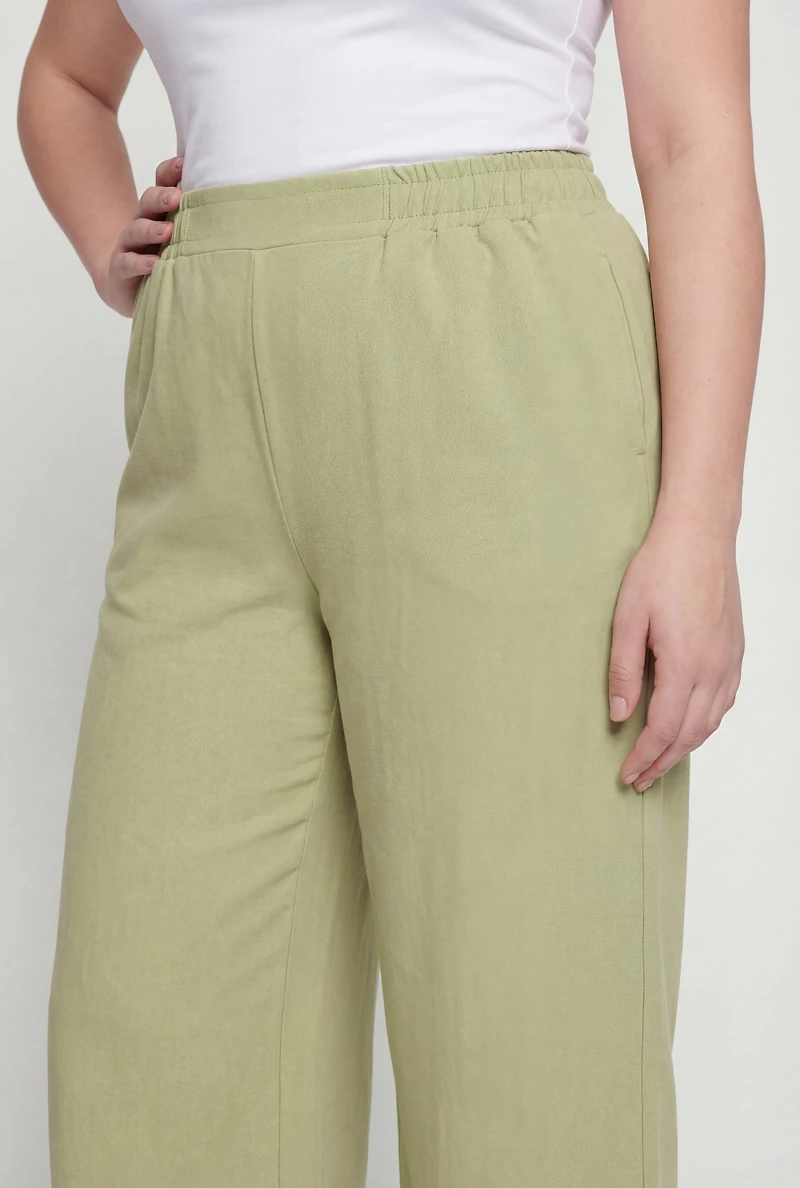 Plus Crepe Knit Pull On Wide Leg Dress Pants