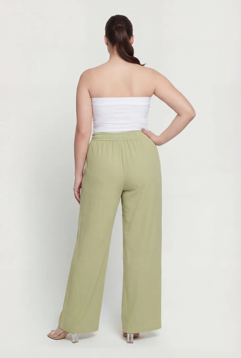 Plus Crepe Knit Pull On Wide Leg Dress Pants
