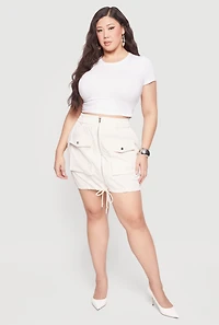 Plus Drawstring Hem Zip Front Cargo Skirt