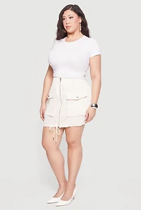 Plus Drawstring Hem Zip Front Cargo Skirt