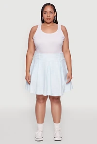 Womens Plus Size Trendy Plaid High Waist Pleated Skirt, Blue, Size 1X