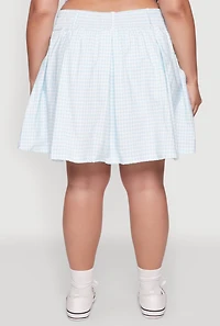 Womens Plus Size Trendy Plaid High Waist Pleated Skirt, Blue, Size 1X