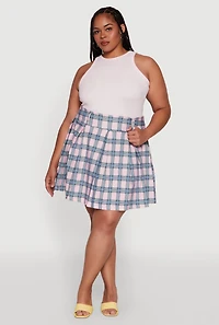 Womens Plus Size Trendy Plaid High Waist Pleated Skirt, Multi, Size 1X