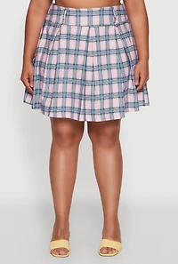 Womens Plus Trendy Plaid High Waist Pleated Skirt,
