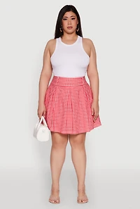 Womens Plus Trendy Plaid High Waist Pleated Skirt, Red,