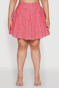 Womens Plus Trendy Plaid High Waist Pleated Skirt, Red,