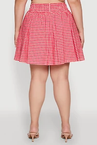 Womens Plus Trendy Plaid High Waist Pleated Skirt, Red,