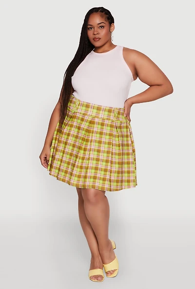 Womens Plus Size Trendy Plaid High Waist Pleated Skirt, Multi, Size 2X