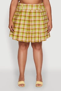 Womens Plus Size Trendy Plaid High Waist Pleated Skirt, Multi, Size 1X