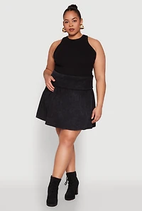 Plus Mineral Wash Fold Over Waist Skirt