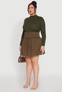 Womens Plus Mineral Wash Fold Over Waist Skirt, Green,
