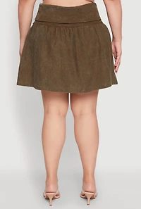 Womens Plus Mineral Wash Fold Over Waist Skirt, Green,