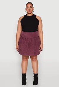 Womens Plus Size Mineral Wash Fold Over Waist Skirt, Burgundy, Size 3X