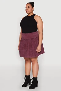 Womens Plus Size Mineral Wash Fold Over Waist Skirt, Burgundy, Size 3X