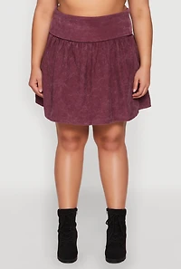 Womens Plus Size Mineral Wash Fold Over Waist Skirt, Burgundy, Size 2X