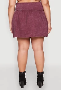 Womens Plus Size Mineral Wash Fold Over Waist Skirt, Burgundy, Size 3X