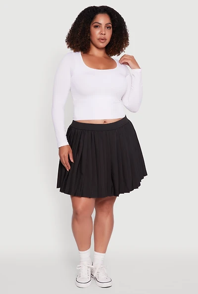 Womens Plus Size High Waisted Pleated Mini Tennis Skirt, Black, Size 2X