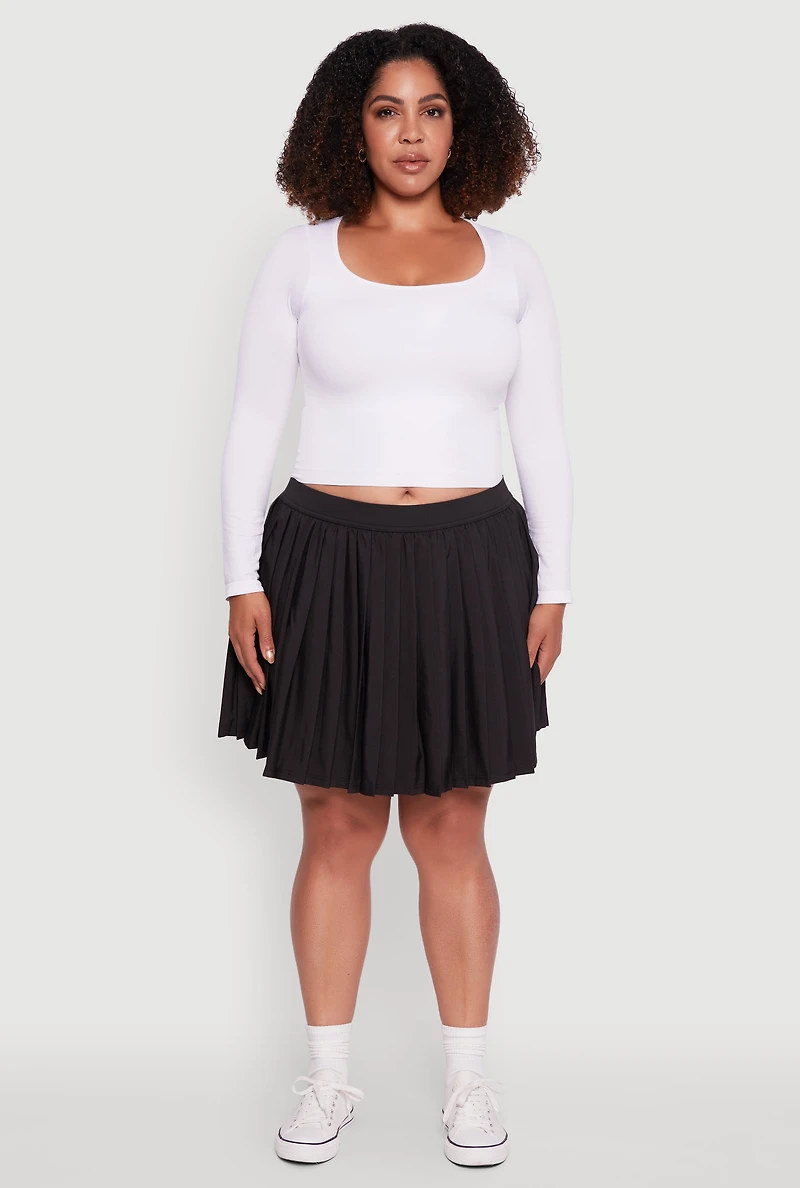 Womens Plus High Waisted Pleated Mini Tennis Skirt,