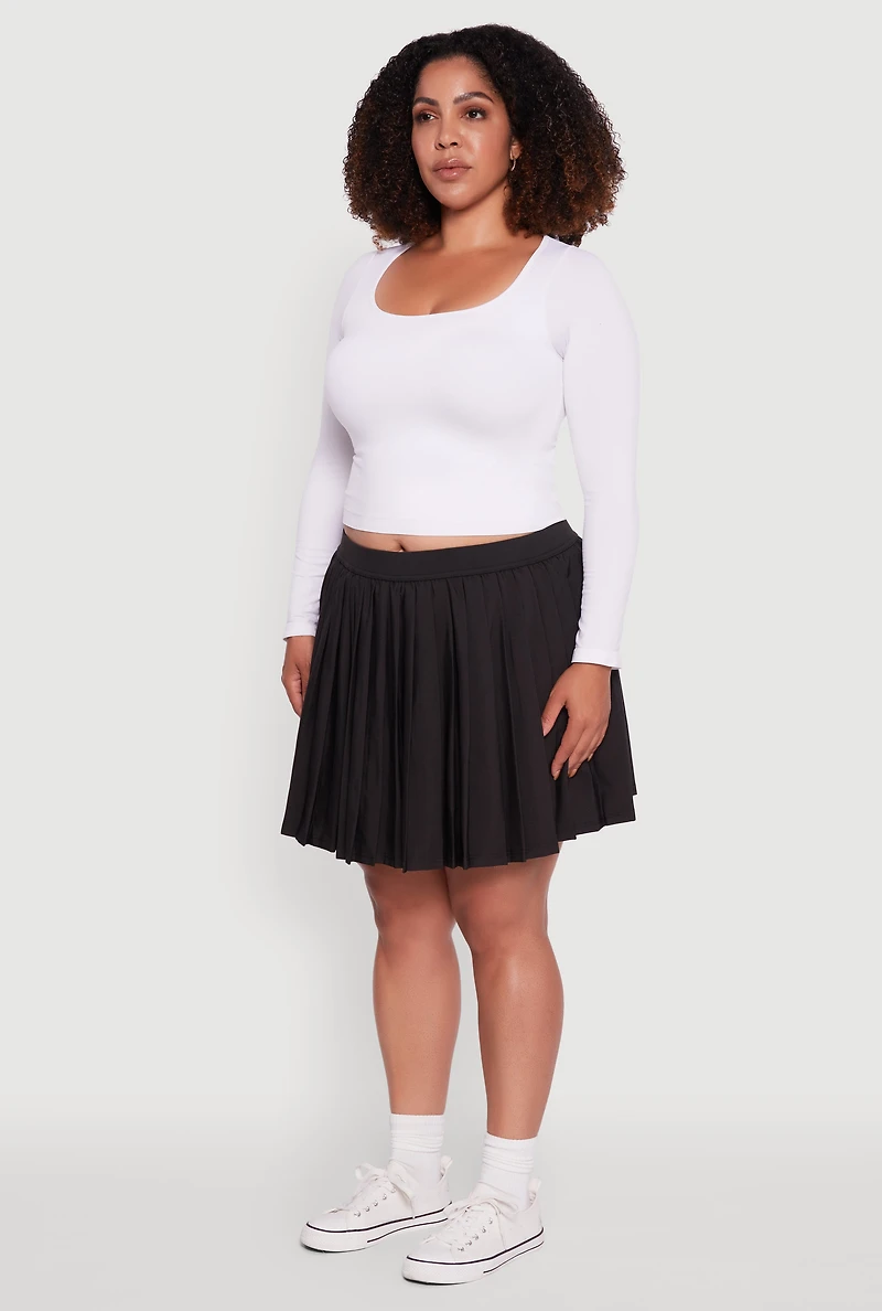 Womens Plus Size High Waisted Pleated Mini Tennis Skirt, Black, Size 2X
