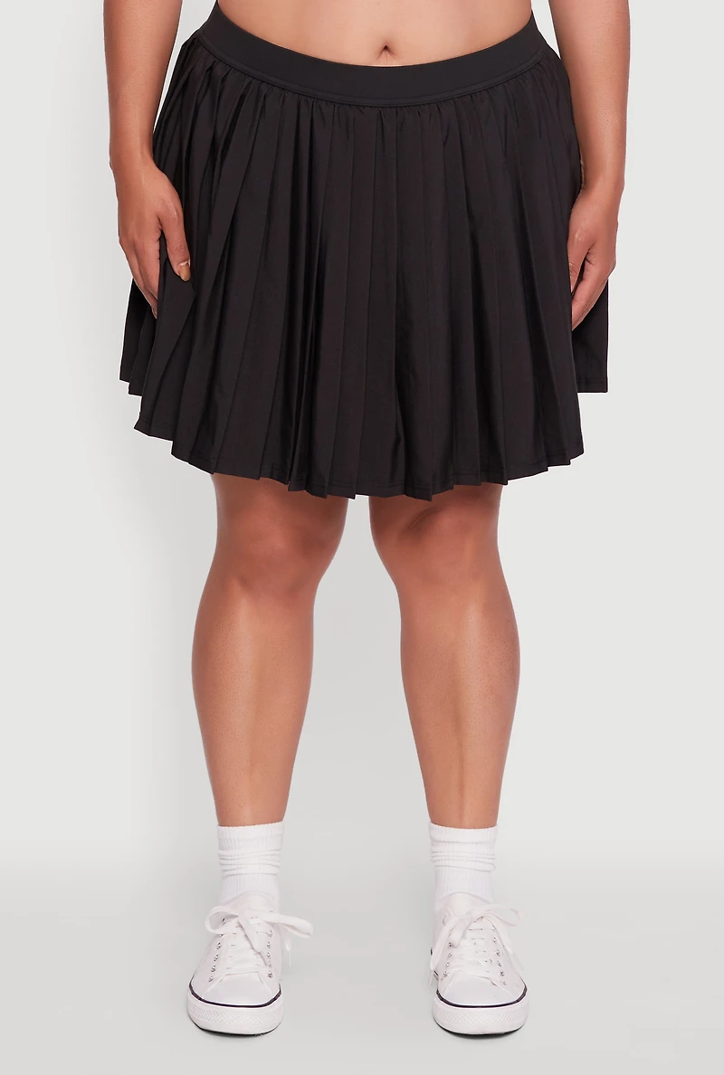 Womens Plus Size High Waisted Pleated Mini Tennis Skirt, Black, Size 2X