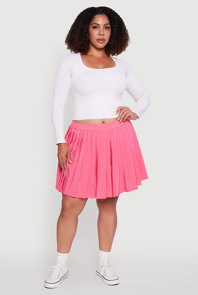 Womens Plus Size High Waisted Pleated Mini Tennis Skirt, Pink, Size 1X