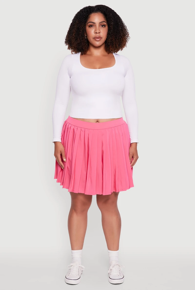 Womens Plus High Waisted Pleated Mini Tennis Skirt, Pink,