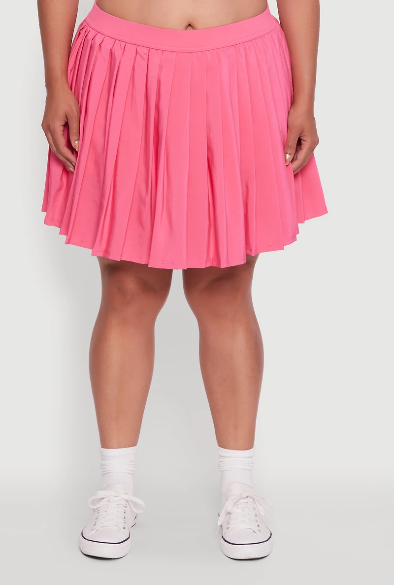 Womens Plus High Waisted Pleated Mini Tennis Skirt, Pink,