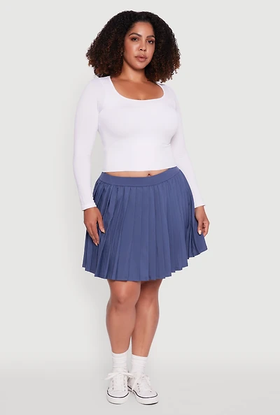 Womens Plus Size High Waisted Pleated Mini Tennis Skirt, Blue, Size 2X