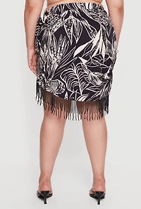 Plus Floral Fringe Side Tie Wrap Skirt